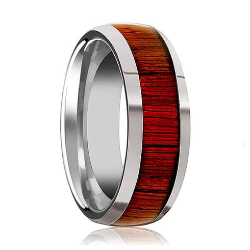 Men's 8mm Tungsten Dome Ring Wood Inlay Comfort-Fit Engagement Wedding Band